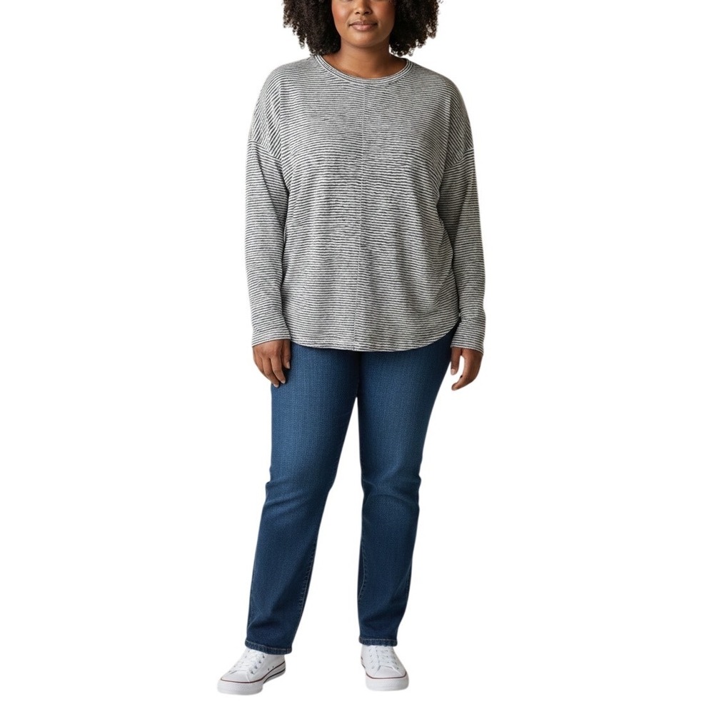 Banana Republic Relaxed Striped Knit‎ Top Hi Low Hem Black White L-Minimalist